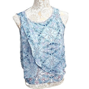 Roz & Ali Blue Paisley petite double layer sleeveless top, size XSP